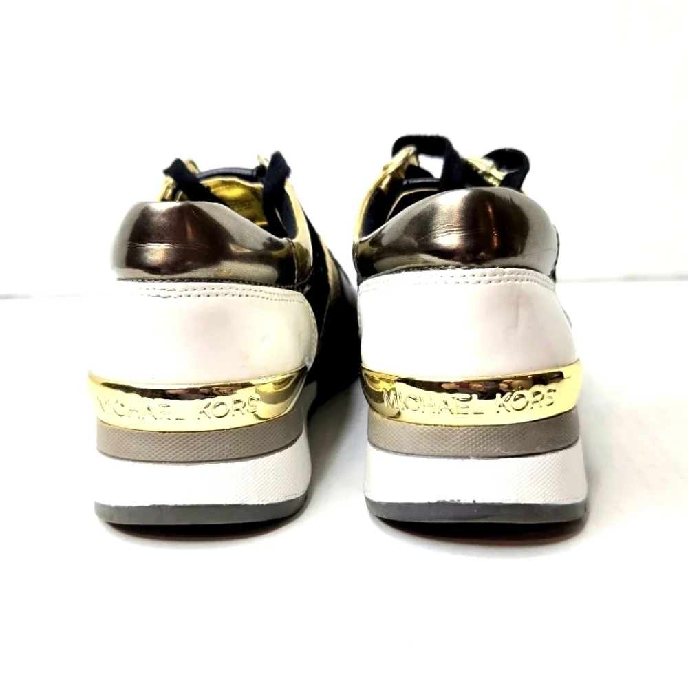 Michael Kors leather sneakers.  Black/metallic gold/white. Blinged out 7…